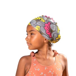 Badekappe Flower Pink, Schwimmkappe, lang, Damen, Herren, Kinder, Afro-Silikon, hohe Qualität, XS bis groß, für alle Haartypen, französische Marke