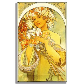 OKRA Mucha Canvas Wall Art - French Art Nouveau Advertising - Modern Room Decor - Girls Room Decor - Beautiful Home Decor for Bedroom Bathroom Hotel - Unframed/12x18in/30x45cm