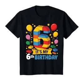 Kids Number Blocks 6th Birthday 6 Year Old Building Theme Party T-Shirt