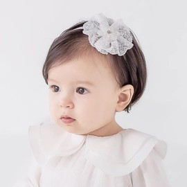 Baby Girl Headbands, White, Stretchy Headband, Double Lace, Bowknot Hairband, Soft Baby Hairband, Nylon, Newborn Hair Accessories, Baby Gifts for Newborns (White-K, Adjustable)