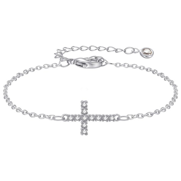 Cross Pendant Bracelet with Zirconia S925 Sterling Silver Charms Tail,