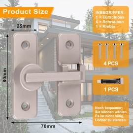Sliding Door Lock, 180° Deadbolt Lock, No Drilling for Door Lock Indoor, Sliding Door Lock, Padlock Locks Suitable for All Interior and Exterior Doors (Silver-180°)