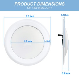 ECOELER 10 Pack 6 Inch LED 3000K Dimmable Flush Mount Ceiling Light, 15W Surface Mount Disc Light, 1050 Lumens, Warm White, Low Profile Driverless Design, Energy Star, ETL Listed, White