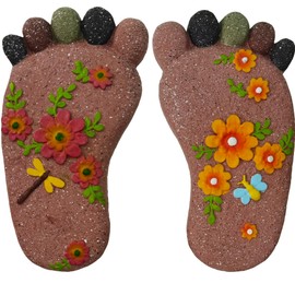 QZSDBWHCB Stepping Stones - Light Brown Resin Footprint Shaped Set of 2 for Patio, Deck, Garden or Sidewalk