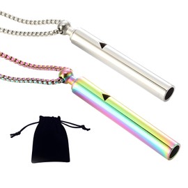 2PCS Anxiety Necklace, Portable Stainless Steel Breathlace, Breathing Necklace for Anxiety Relief, Meditation and Breathing Exercises (Colorful + Silver)