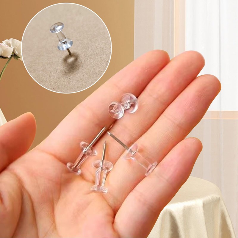 100 Clear Drawing Pins - Push Pins with Storage Box