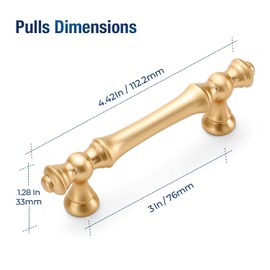 JOY DECOR 10 Pack 3 Inch Brushed Brass Kitchen Cabinet Handles, Zinc Gold Kitchen Cabinet Pulls, Kitchen Cabinet Hardware for Drawer Cupboard Dresser Wardrobe Pulls, 3" Hole Center (76mm)