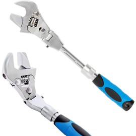 Flexhead Adjustable Wrench, 10" to 12" Ratcheting Crescent Wrenches with Retractable Extension Shank and 180⁰ Rotating Head