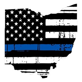 Thin Blue Line Decal Vinyl StickerState of Ohio Tattered Flag Decal Vinyl Sticker 4"