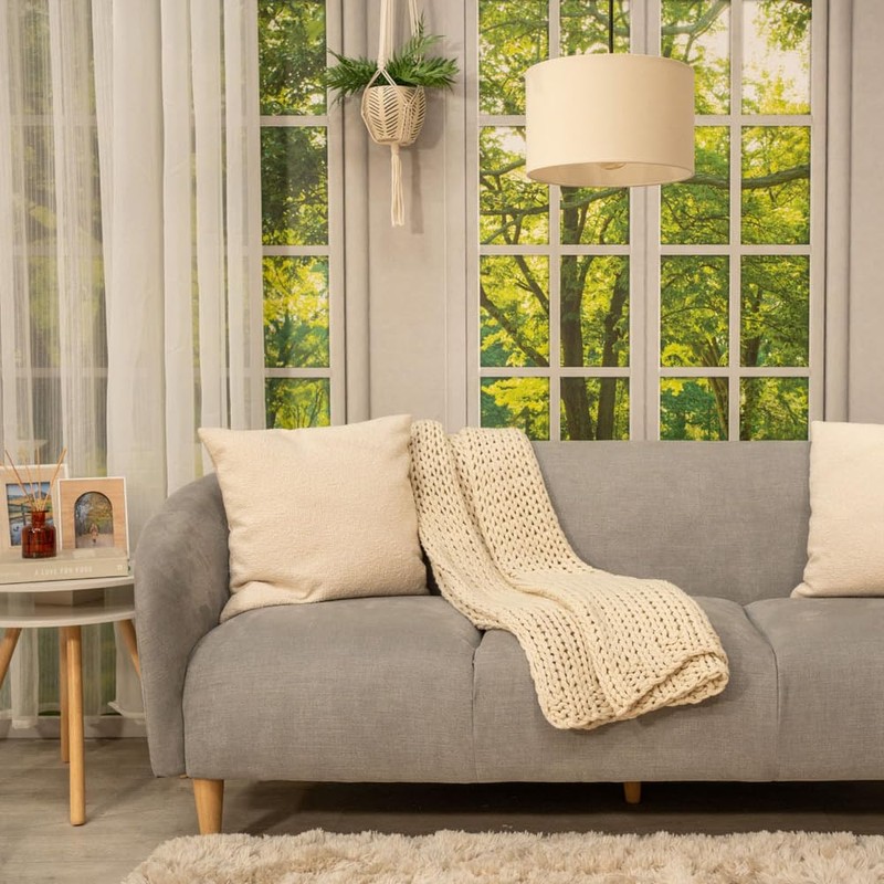 Pair of - Modern Natural Fabric Cylinder Ceiling Pendant Lampshade/Table