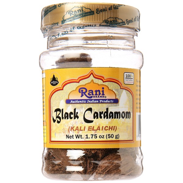 Rani Black Cardamom Pods (Kali Elachi) Whole Indian Spice 1.75oz (50g) PET Jar ~ All Natural | Vegan | Gluten Friendly | NON-GMO | Indian Origin ~ Smokey | Tsaoko | Cao Guo | Bach Dan Khau | Badi