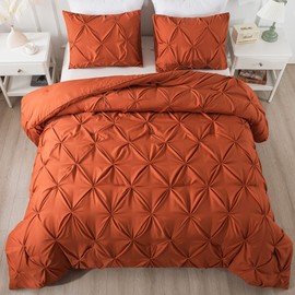 Andency Burnt Orange Pinch Pleat Comforter Twin(66x90Inch), 2 Pieces(1 Pintuck Comforter, 1 Pillowcase) Microfiber Pintuck Comforter Set Down Alternative Comforter Bedding Set