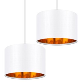 Weewooday 2 Pcs Fabric Drum Light Shade Modern Drum Lamp Shade with E27 to E14 Lamp Shade Adapter Ring,Golden Inner Drum Pendant Ceiling Pendant for Table Lamp Bedside Lamp Floor Lamp(White,L)