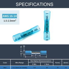 Chanzon 90pcs UL Listed Heat Shrink Butt Connectors Waterproof Marine Grade 3:1 Ratio Solder Seal 16-14AWG Gauge -Blue- Wire Crimp Connector Splice Electrical Cable Joint Automotive Boat Car Stereo