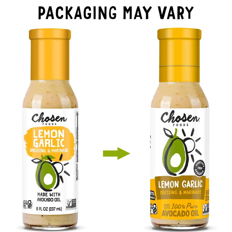 Chosen Foods Avocado Oil-Based Lemon Garlic Salad Dressing and Marinade,
