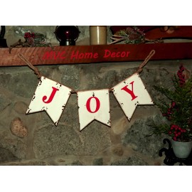 PD Home & Garden Large Metal Hanging Christmas Sign Banner Pennant On Jute Rope 'JOY'
