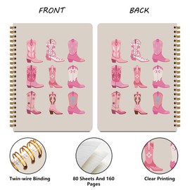 MQBMQB 2Pcs Western Cowgirl Spiral Notebooks for Women, Hardcover Notebook Journal, College Ruled Notebook Travel Journal for Writing Note Taking, Cowgirl Stuff Pink Boot Gifts for Women, 8.3x5.8inch