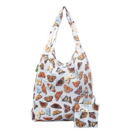 ECO CHIC Lightweight Foldable Reusable Shopping Bag | Water Resistant Shopping Tote Bag | Folds Into Attached Pouch for Storage | Made from Recycled Plastic Bottles (Wild Butterflies Blue)