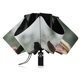 Coikll Large Windproof Umbrella Auto Open Folding Umbrella, 8 Ribs Rain Proof Reverse Umbrella for Travel Golf-(Thought Horse)