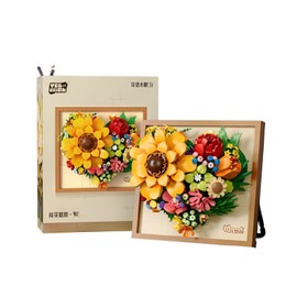SolJoy 3D Kit de Marco de Fotos con Flores de Bloques — Crea y Exhibe Flores Eternas (Sin Tira de Luces) (Floración Exuberante - 781 piezas de bloques)