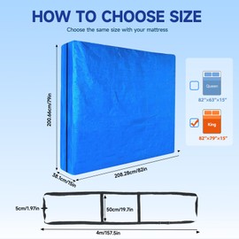 NEVERLAND Mattress Bags for Moving, Reusable Mattress Cover for Moving, Heavy Duty Mattress Moving Bag with 4-Meter-Long Moving Straps (King Size, Blue)