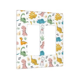 Cute Dinosaur 2 Gang Double GFCI Rocker/Decorator Light Switch Cover Plate Decorative Wall Plate Electrical Faceplate Switchplate for Bathroom Home Bedroom Decor 4.6 * 4.5 Inch