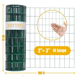 Green PVC Coated Welded Wire Fencing, 48in High x 100ft Long, 2 inch x 3 inch 14 GA Welded Wire Fence Rolls, Green Metal Garden Fence Wire Roll Garden Fencing for Yard Vegetable Plant Protection
