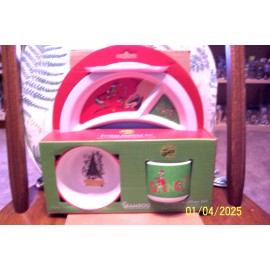 Sleigh Bell Bistro "The Grinch" Bamboo Mealtime Kids Set - Plate, Bowl & Mug - NEW in Package