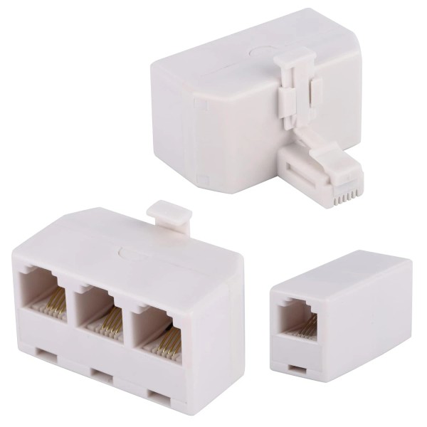 LanSenSu 2+1Pack 2Pcs Phone Jack Splitter RJ11 6P4C Male to