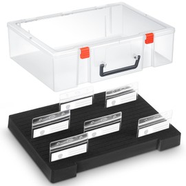 Chunful 1 Pc Name Tag Holder with Case, Foam Name Badge Storage Tray Holds 48 Badges ID Badge Tray Organizer for Desk Classroom Office School, 14 x 10.6 x 4 in (Clear)