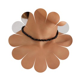 Erimberate Bohemian Lava Stone Choker Necklace Black Rock Stone Collar Necklace Short Lava Stone Choker Necklace Irregular Shape Onyx Chain Necklace Jewelry for Women Gifts