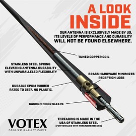 Votex - The Spartan - 13 3/4 Inch Short Flexible Rubber Antenna - Red Carbon Fiber Trim - Tuned Internal Copper Coil - Part Number A601-FUB-15