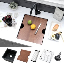 15 Inch Black Bar Sink Undermount-VASOYO 15x17 Undermount Bar Sink Black Bar Prep Sink Black Quartz Composite Kitchen Sink Single Bowl Rv kitchen Sink Outdoor Sink with Cutting Board