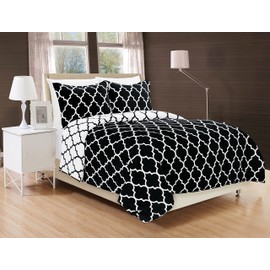 Elegant Comfort Goose Down Alternative Reversible 3-Piece Comforter Set - Breathable and Super Soft All Season Reversible Quatrefoil Pattern Comforter Set with 2 Shams,Twin/Twin XL, Black/White