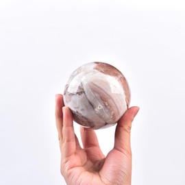 JIC Gem Large Pink Crystal Sphere with Stand Agate Crystal Ball Gemstone Decorative Ball for Home Decor Altar Reiki Healing Gift 80-90mm