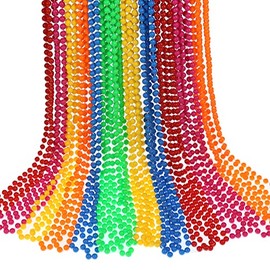 GIFTEXPRESS 72pc 33" 7mm Neon Beaded Necklaces, Bulk Mardi Gras Party Beads Necklaces, Holiday Beaded Costume Necklace for Party