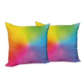 Ambesonne Rainbow Throw Pillow Cushion Cover Pack of 2, Vibrant Neon Colors Circles Rounds Dots Radiant Composition Iridescent Effect Print, Zippered Double-Side Digital Print Decor, 18", Yellow
