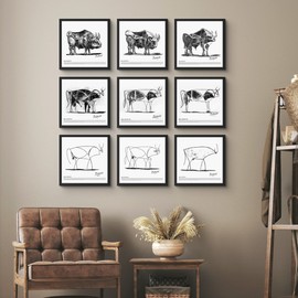 SIGNWIN Framed Wall Art Collage Print Gallery Set Pablo Picasso Geometric Bull Drawings Nature Animals Illustrations Fine Art Rustic Black White for Living Room, Bedroom, Office - 12"x12"x9 Black