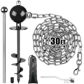 SELEWARE Dog Tie Out Stake Outdoor Anti-Rust Dog Anchor with Stainless Steel Dog Chain Leash for Large Dogs up to 100 lbs, Free Rotation Dog Stake Dog Camping Gear 30 ft A