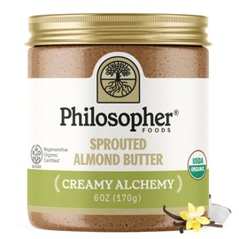 Philosopher Foods - Organic Creamy Alchemy Sprouted Almond Butter - 6 oz - Stone Ground Regenerative Organic Crunchy Almond Nut Butter No Sugar Added