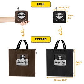 Pandaonly 2 Pack 21"x 21" Panda Travel Laundry Bag (with 2 Compartment Pockets), Washable Laundry Bag,Thicker Handle Straps Dirty Clothes Bag, Reusable Large Laundry Bags for Gym Beach Camp