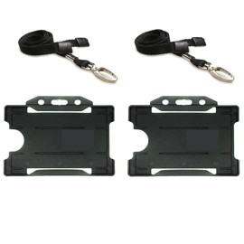 2 Pack / 25 Pack ID Badge Reel Retractable Yo Yo with ID Card Badge Holder - Extendable Pull Out, Belt Carabiner Clip-on for Work Office School Students (2 Black ID Card Holders and 2 Lanyards)