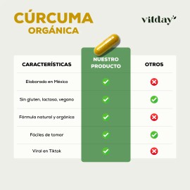 Vitday Vitagold Cúrcuma Orgánica 90 Capsulas Vegetales Sabor Sin Sabor