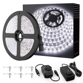 Onforu White LED Strip Lights, 16.4ft Dimmable LED Light Strip, 6000K Bright Daylight White Tape Light, 5M 12V Ribbon Light, 300 LEDs Flexible Vanity Mirror Light for Under Cabinet, Bedroom, Kitchen