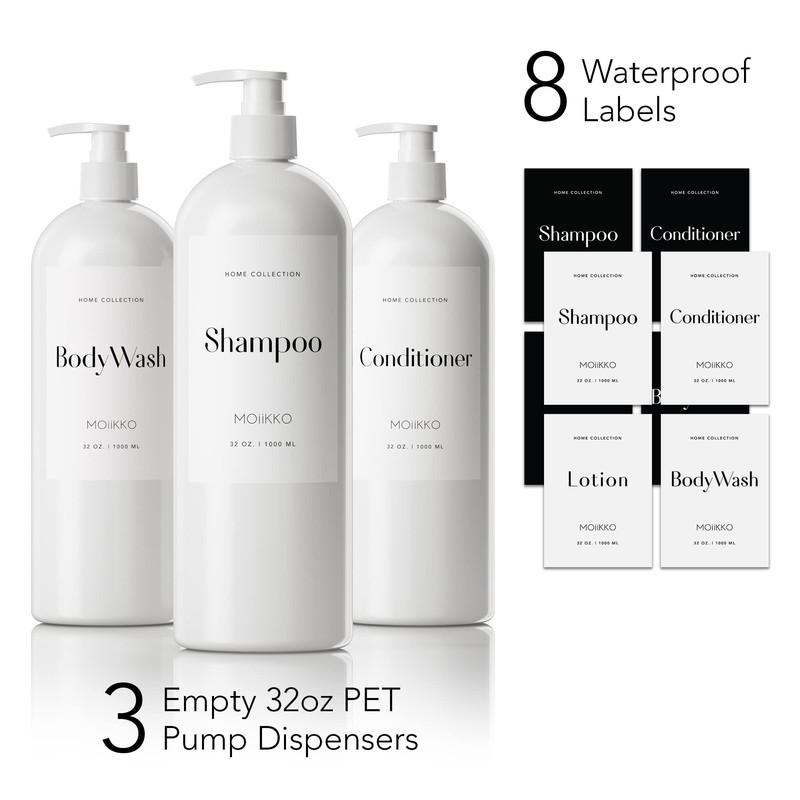 MOIIKKO Refillable Shampoo and Conditioner Dispenser Bottles 900ml Set of