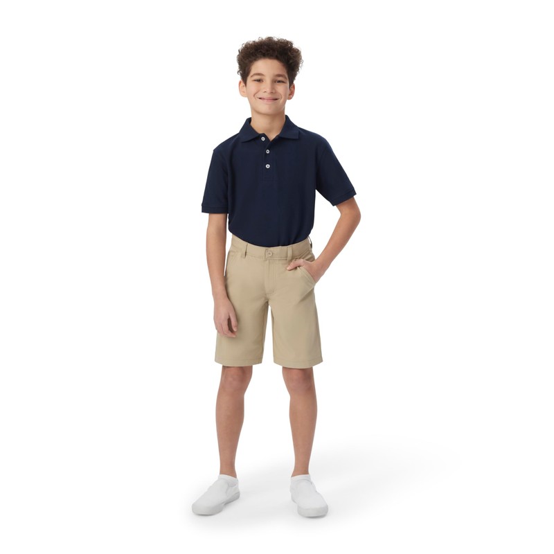 French Toast Boys' Flat Front Performance Stretch Short, FT Khaki,