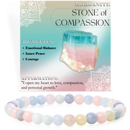 Bivei Crystal Bracelet for Women 6mm Beaded Semi Precious Natural Stone Stretch Elastic Jewelry Yoga Gifts(Morganite - Compassion)