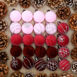 Namalu 24 Pcs Mini 1.57 inches Velvet Christmas Balls Set Glitter Christmas Tree Ornaments Decoration Flocked Ball Ornaments Xmas Tree Hanging for Indoor Outdoor Holiday Party Decor(Lavender)