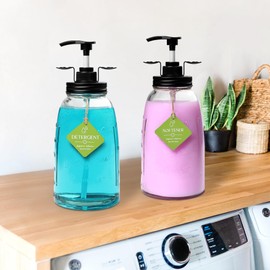 Liquid Laundry Detergent Dispenser, Besuerte Set of 2 Laundry Detergent Containers, Refillable & Reusable 50oz Soap Dispenser with Pump and Hanging Tags (Black Pump Aid, Black Cap)