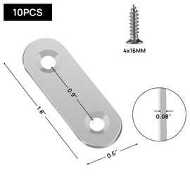 KAKULO 10PCS Flat Straight Brace, Stainless Steel Straight Brackets, Heavy Duty Flat Bracket, Metal Mending Plates Brackets with Screws, Joining Plate for Mending Repair (46 mm x 16 mm)